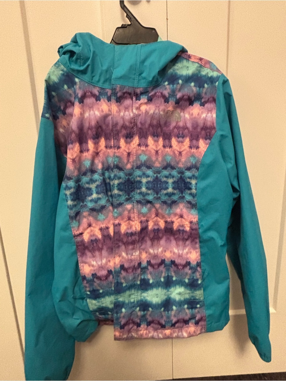 Girls Teal Jacket with Multicolor Patterned Back